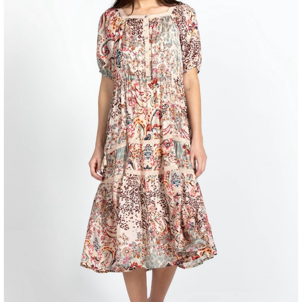 Johnny Was Jungle Paisley Zenovia Silk Midi Dress Women's  S
